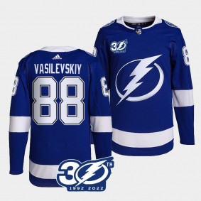30th Season Andrei Vasilevskiy Tampa Bay Lightning Authentic Home #88 Blue Jersey