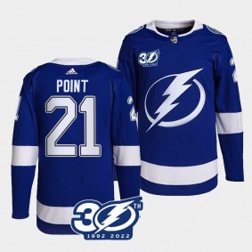 30th Season Brayden Point Tampa Bay Lightning Authentic Home #21 Blue Jersey