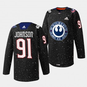 Columbus Blue Jackets 2023 Star Wars Kent Johnson #91 Black Jersey Exclusive Edition