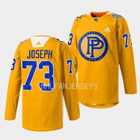 Pennies-inspired Pierre-Olivier Joseph Pittsburgh Penguins Yellow #73 Special warmup Jersey 2023