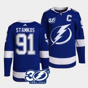 30th Season Steven Stamkos Tampa Bay Lightning Authentic Home #91 Blue Jersey